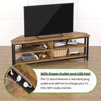 Farmhouse Wood Corner TV Stand with Power Outlet, Space Saving Entertainment Center Media TV Console Table