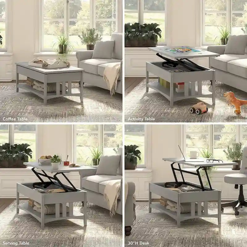 Weathered Oak Lift Top Coffee Table with Storage - Mission Style