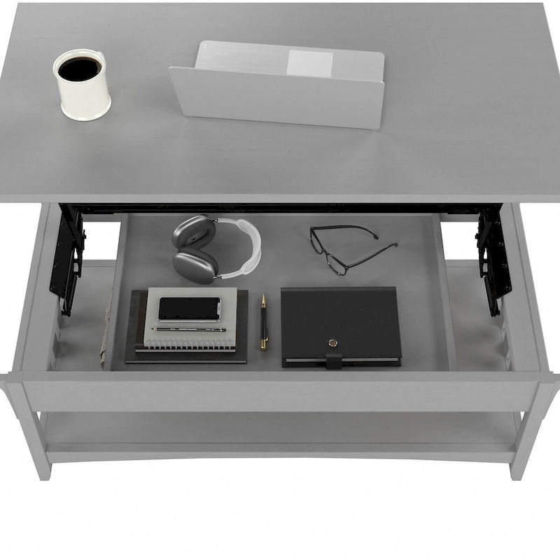 Weathered Oak Lift Top Coffee Table with Storage - Mission Style