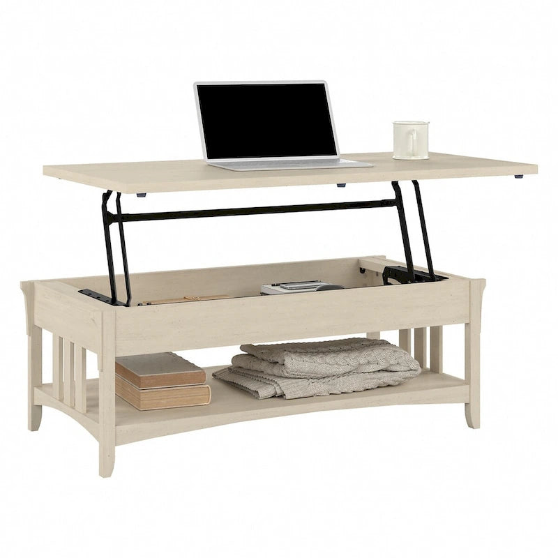 Weathered Oak Lift Top Coffee Table with Storage - Mission Style