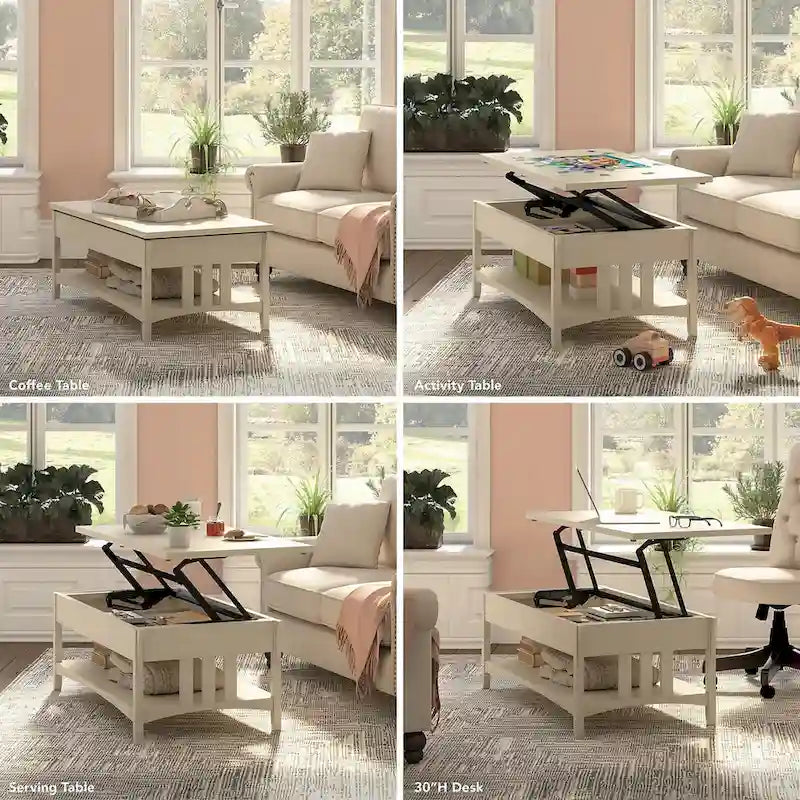 Weathered Oak Lift Top Coffee Table with Storage - Mission Style