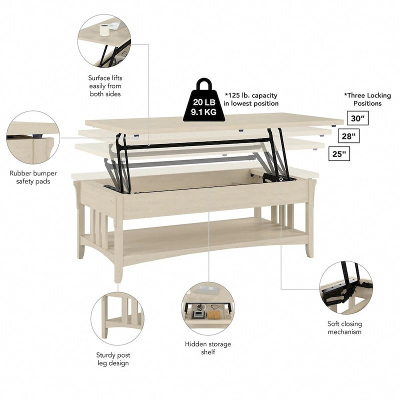 Weathered Oak Lift Top Coffee Table with Storage - Mission Style