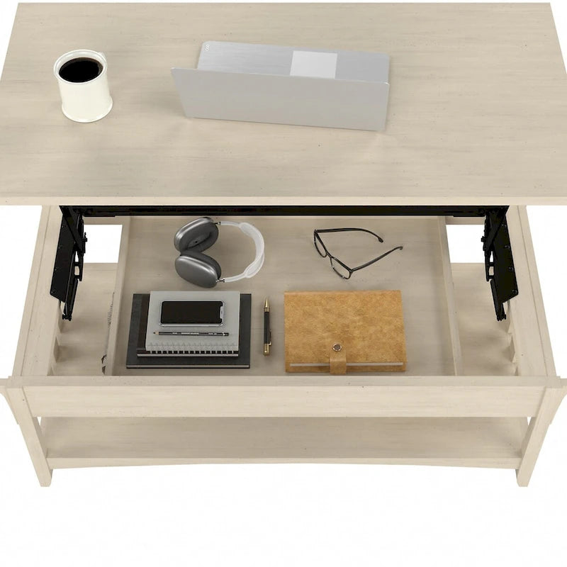 Weathered Oak Lift Top Coffee Table with Storage - Mission Style