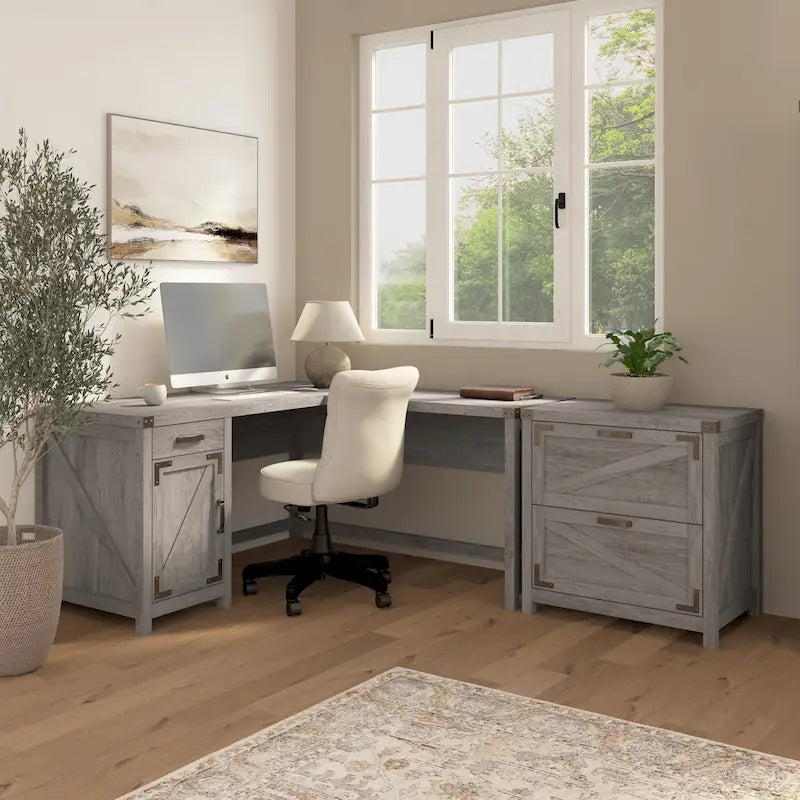 60W L Shaped Desk with 2 Drawer Lateral File Cabinet
