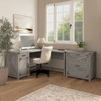 60W L Shaped Desk with 2 Drawer Lateral File Cabinet