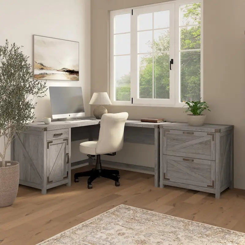60W L Shaped Desk with 2 Drawer Lateral File Cabinet