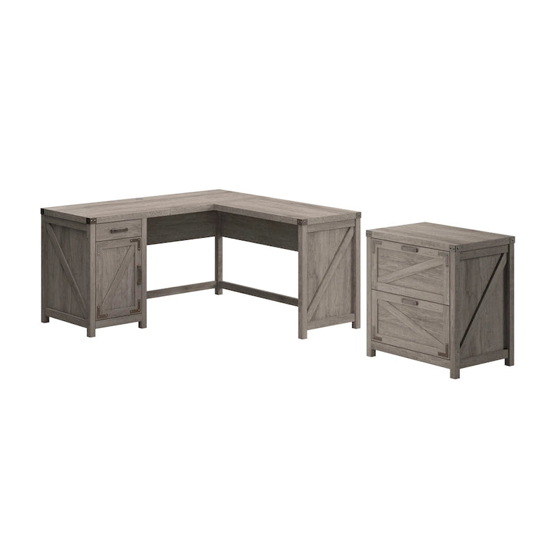 60W L Shaped Desk with 2 Drawer Lateral File Cabinet