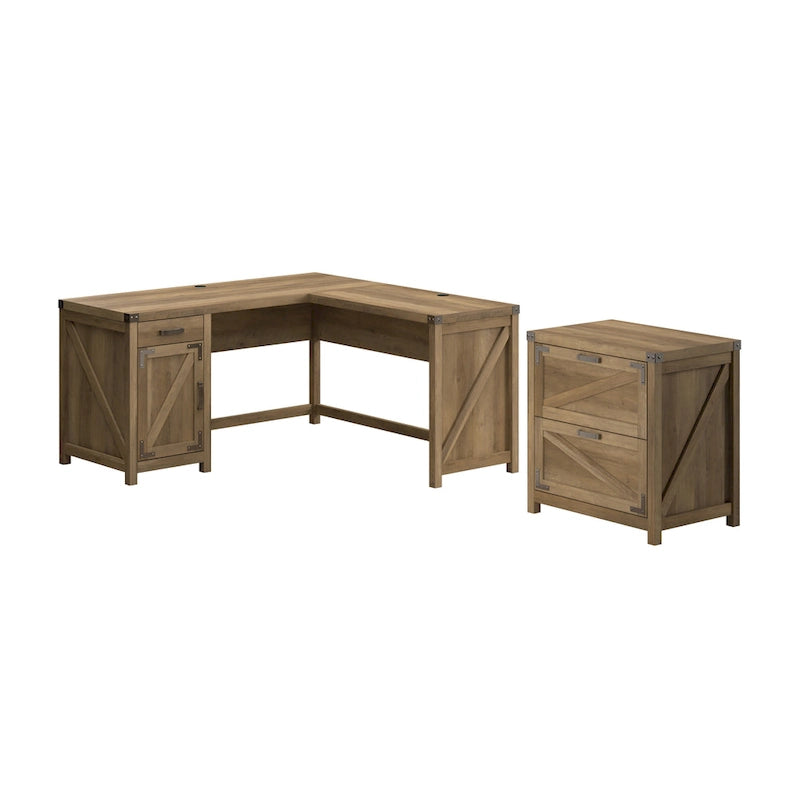 60W L Shaped Desk with 2 Drawer Lateral File Cabinet