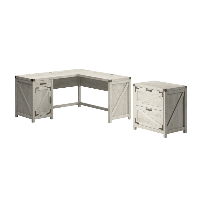 60W L Shaped Desk with 2 Drawer Lateral File Cabinet